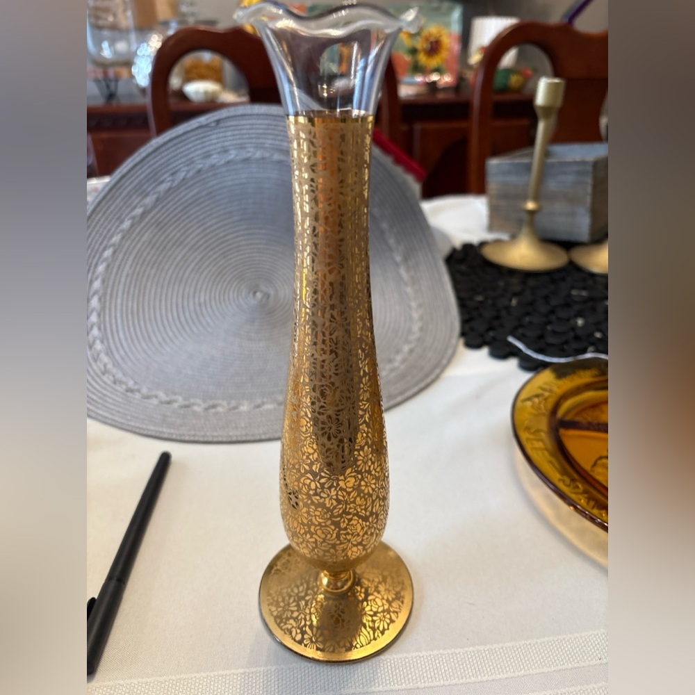 Gold Floral Etched Bud Vase - Unbranded